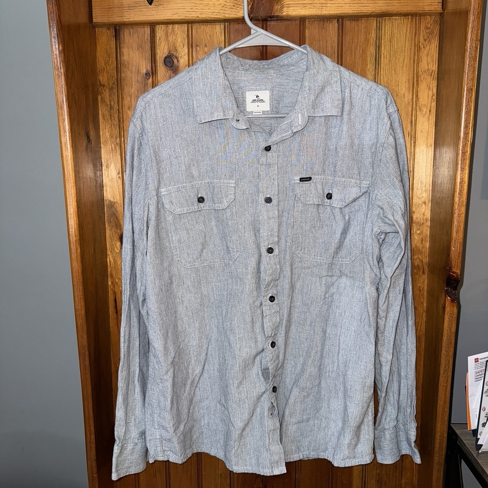 Rip Curl Button Down‎ Shirt Medium Blue Heathered Long Sleeve Cotton CSHCN8